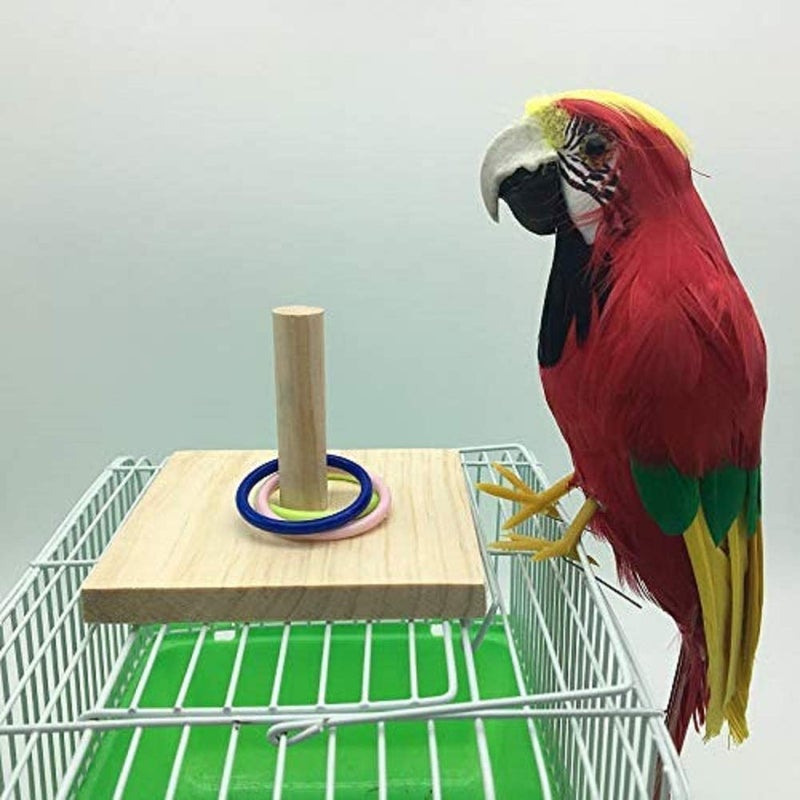 Litewoo Bird Intelligence Training Toy Wooden Parrot Trick Tabletop Toys Color Rings Toss Wooden Base Games Toy - Image 4
